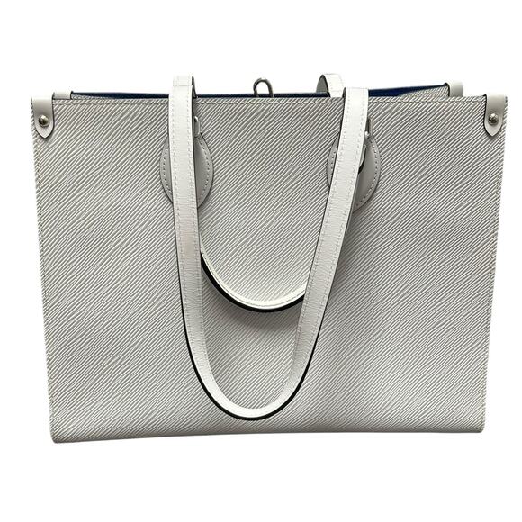 Louis Vuitton White Blue 2020 Epi On The Go MM Double Handle Tote Bag FLAW - Picture 7 of 11